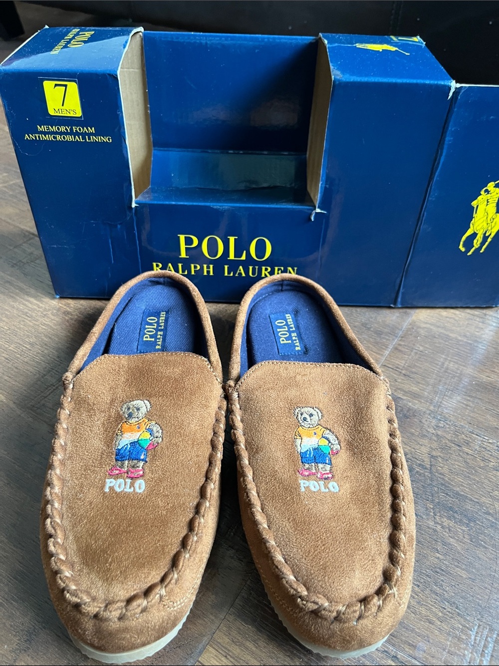 Polo by Ralph Lauren Brown Suede Teddy Bear Moccasin Slippers